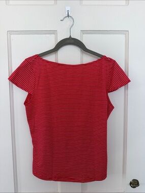 Women’s Red Striped Short-Sleeve Boatneck Tee